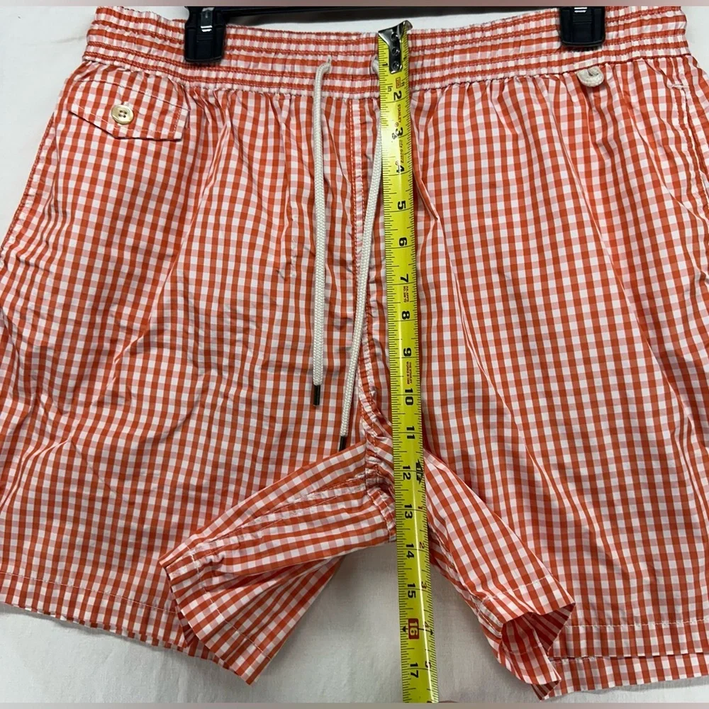 Polo Ralph Lauren Swim Shorts Mens XL Orange White Gingham‎ Check Mesh Lined